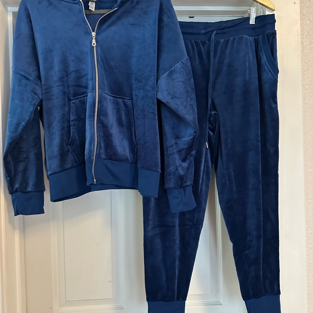Blue Velour Tracksuit Set